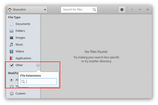 Catfish Sidebar Filetypes Window