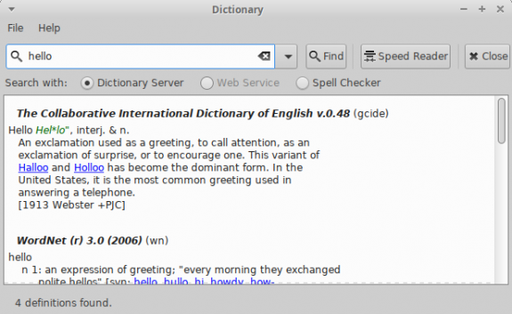 Main xfce4-dict Window