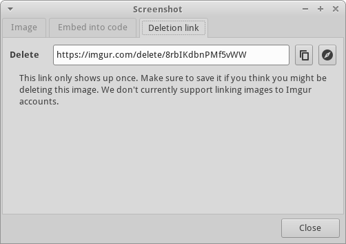 Imgur Deletion Dialog Window Imgur Deletion Dialog Window