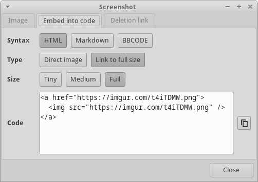 Imgur Embed into Code Dialog Window Imgur Embed into Code Dialog Window