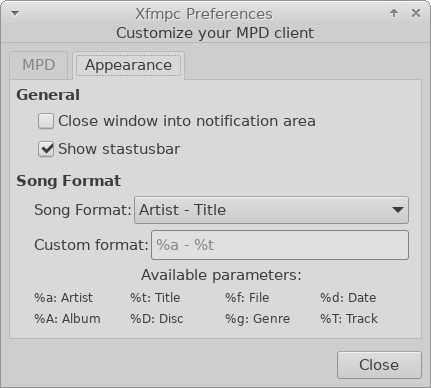 Xfmpc Appearance Preferences