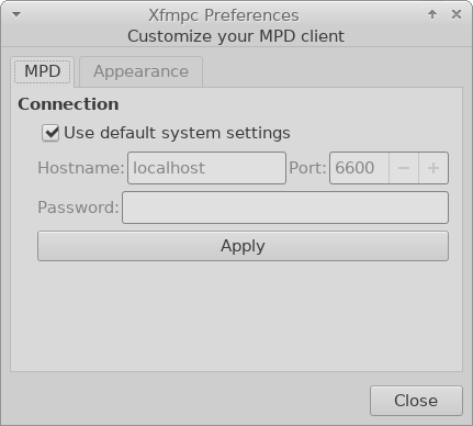 Xfmpc MPD Preferences