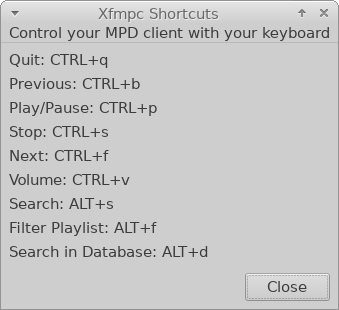 Xfmpc Shortcuts