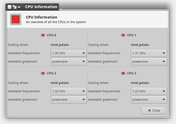 CpuFreq Overview dialog