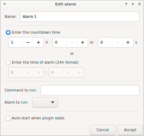 Timer Plugin Alarm Add/Edit Dialog Window