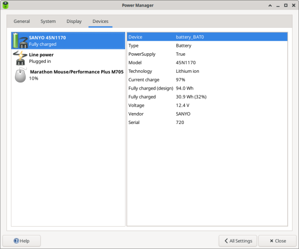 Power Manager Preferences Devices Tab Power Manager Preferences Devices Tab