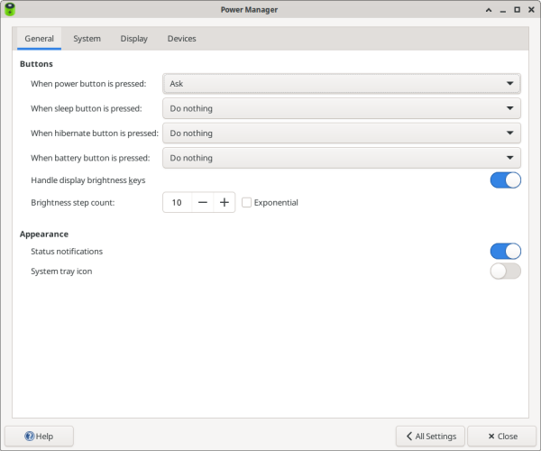 Power Manager Preferences General Tab Power Manager Preferences General Tab
