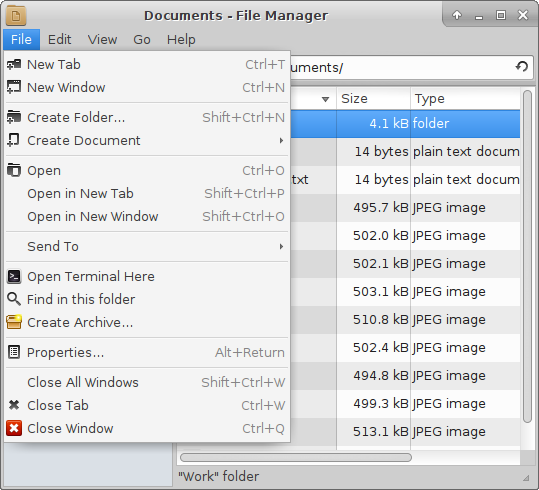 File menu - folder selected