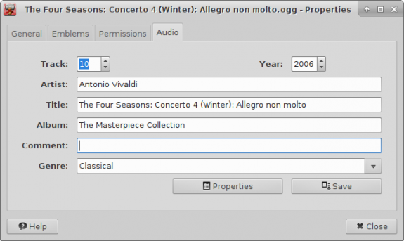 File Properties Audio Tab Window