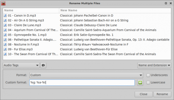 Rename Audio Files Window