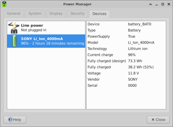 Power Manager Preferences Devices Tab Power Manager Preferences Devices Tab