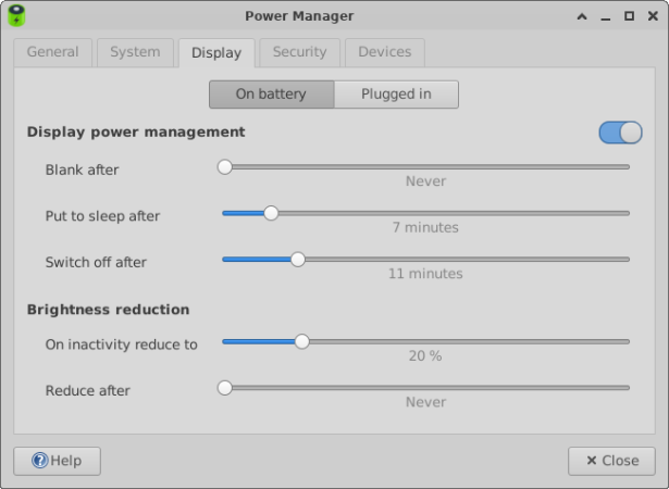 Power Manager Display tab Power Manager Display tab