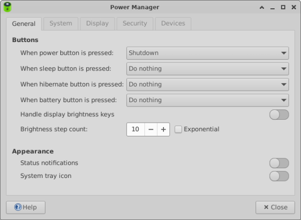 Power Manager General Tab Power Manager General Tab