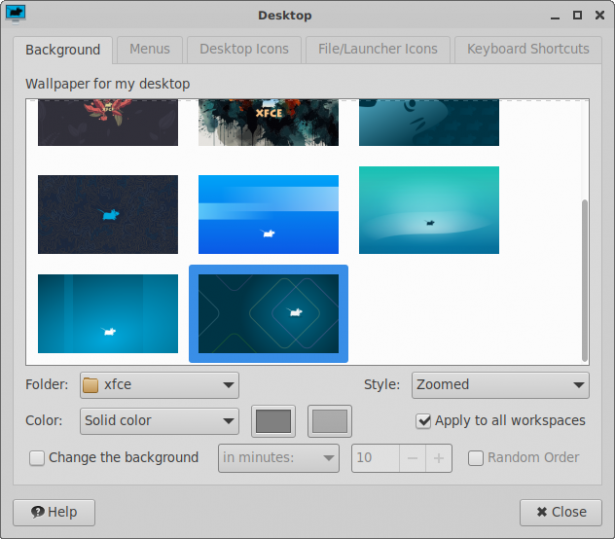 Wallpaper selection dialog window
