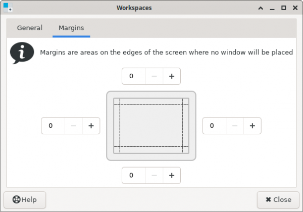 Workspace Settings Margins tab window